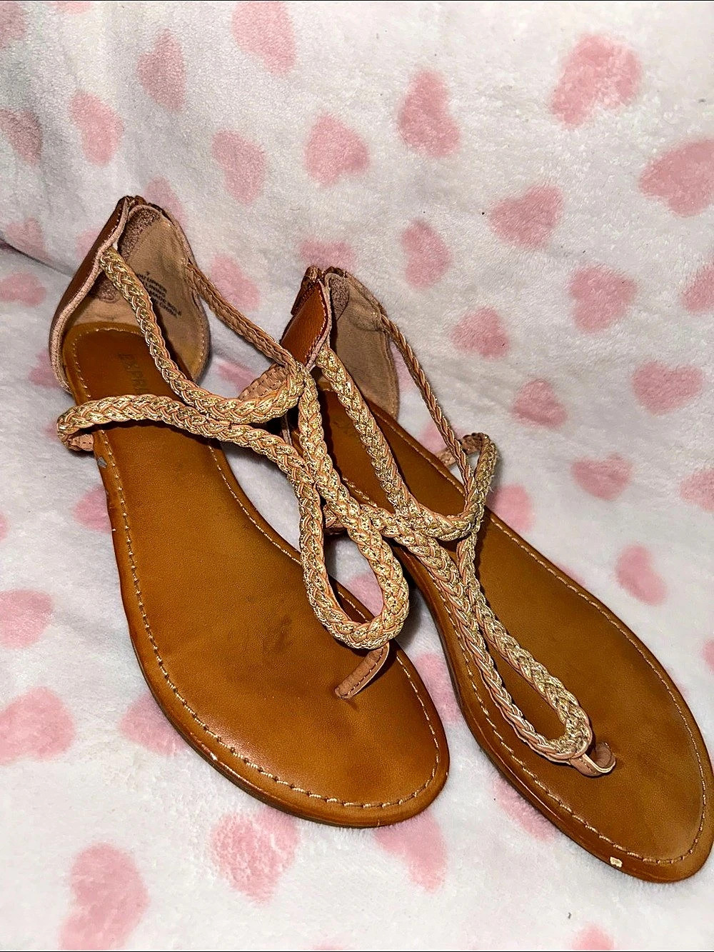 Express Strappy Sandals in Brown & Gold